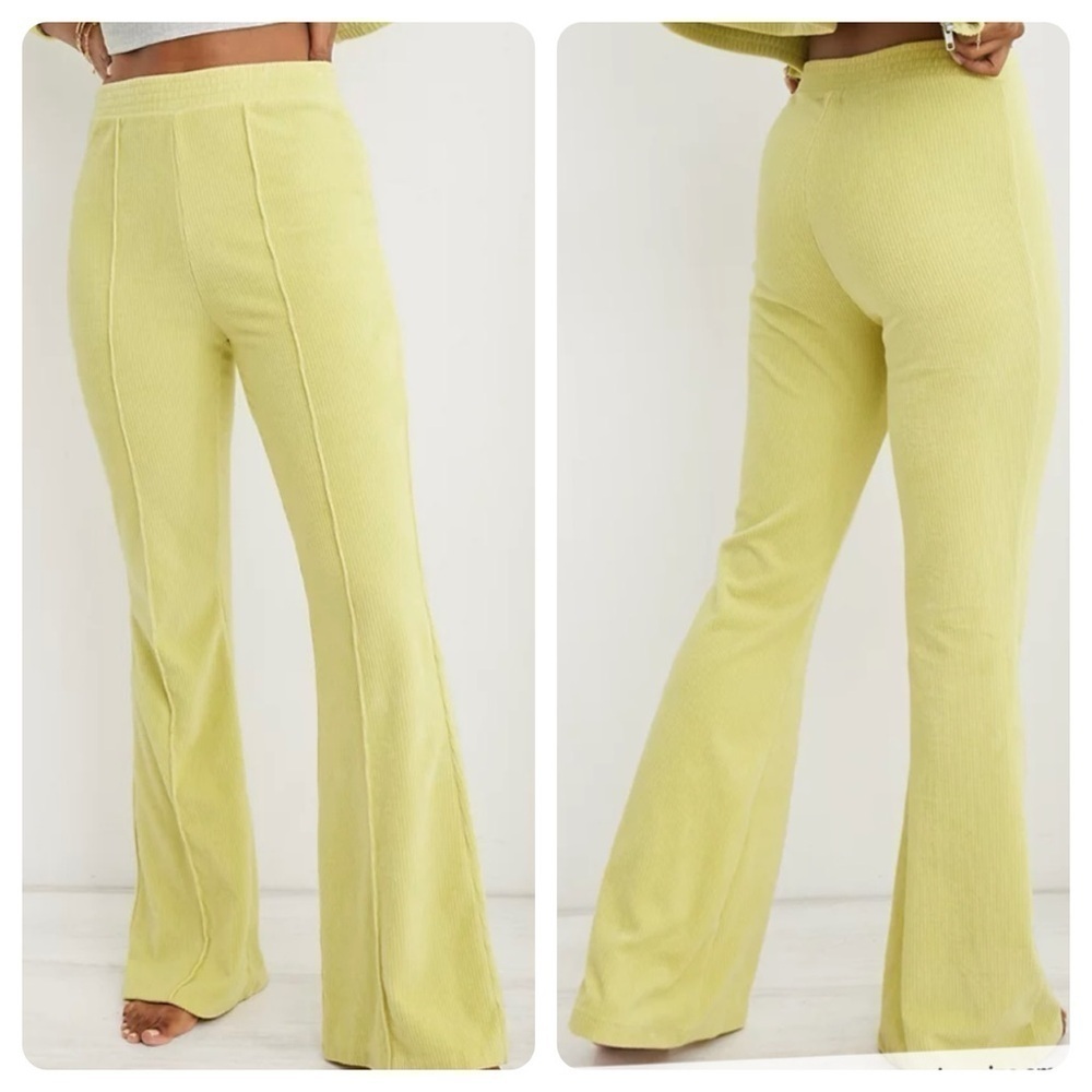 NWOT Aerie Groove-On Rib Velour Flare Pant Bataila Green size XL NWOT